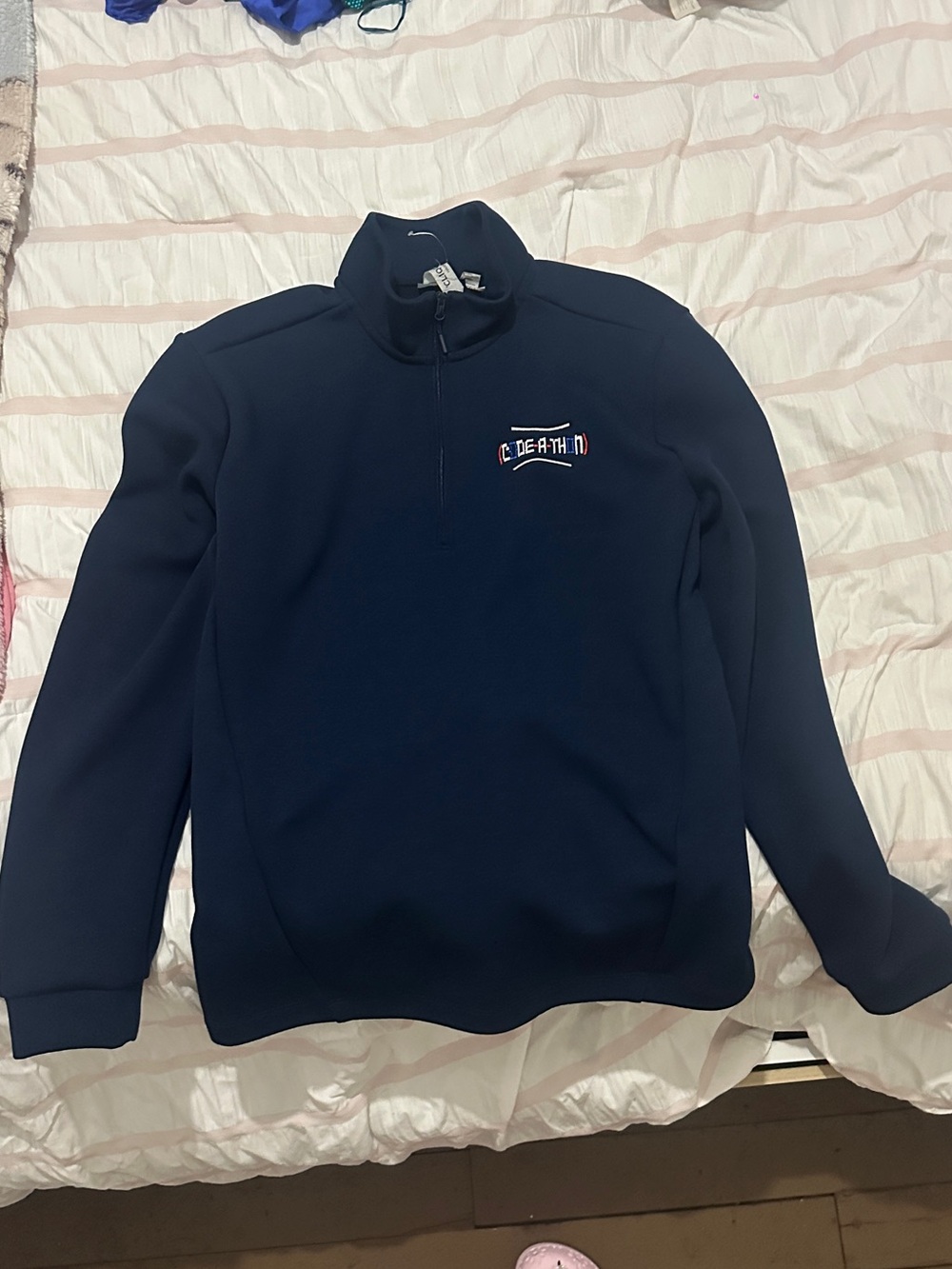 Men's Navy Quarter-Zip Sweatshirt with Subtle Chest Logo